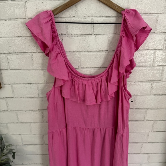 AVA & VIV Pink Ruffle Linen Empire Waist Dress - Picture 4 of 10